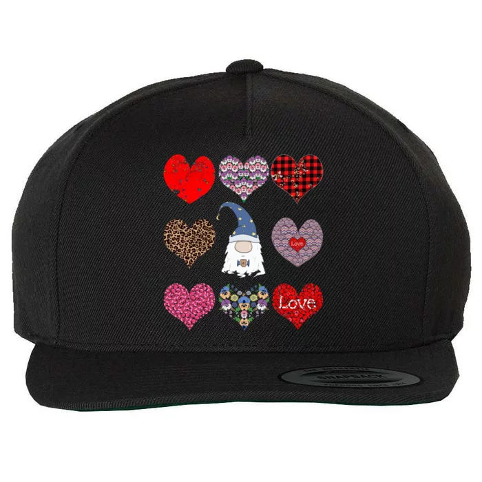 Funny Coffee And Gnome Lovers Hearts Pattern Valentines Day Funny Gift Wool Snapback Cap