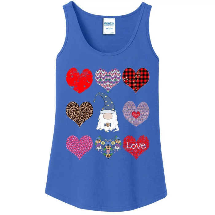 Funny Coffee And Gnome Lovers Hearts Pattern Valentines Day Funny Gift Ladies Essential Tank