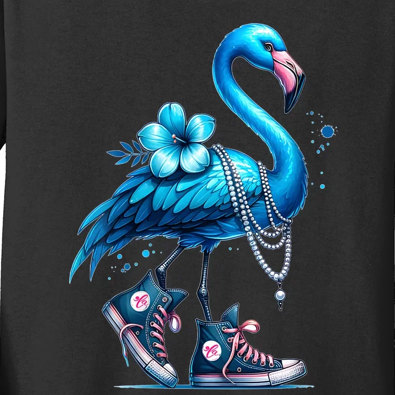 Flamingo Chucks And Pearls Comma La Kamala 2024 Kids Long Sleeve Shirt