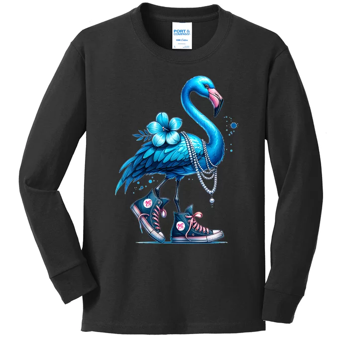 Flamingo Chucks And Pearls Comma La Kamala 2024 Kids Long Sleeve Shirt