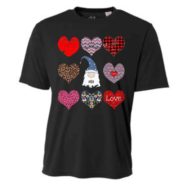 Funny Coffee And Gnome Lovers Hearts Pattern Valentines Day Gift Cooling Performance Crew T-Shirt