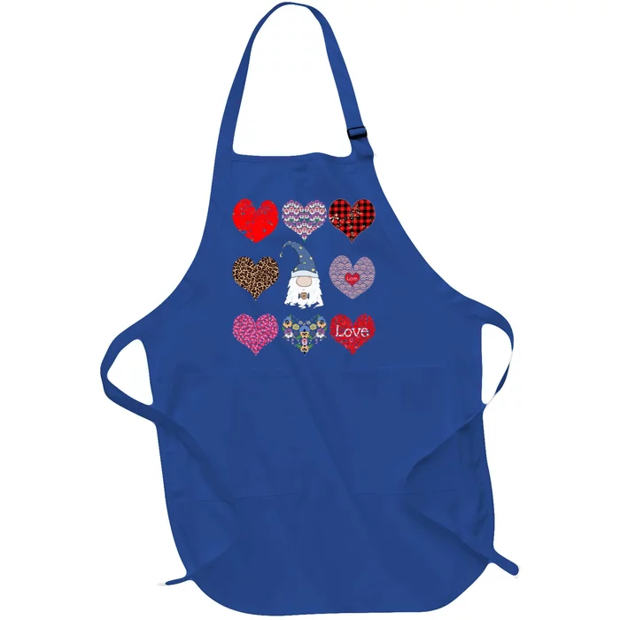 Funny Coffee And Gnome Lovers Hearts Pattern Valentines Day Gift Full-Length Apron With Pocket