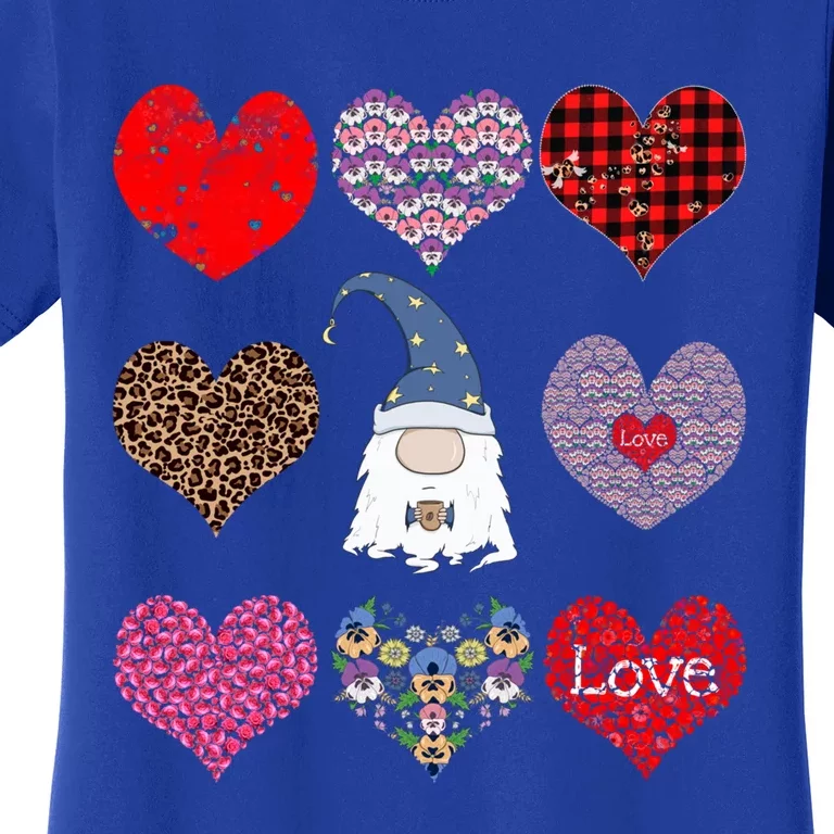 Funny Coffee And Gnome Lovers Hearts Pattern Valentines Day Gift Women's T-Shirt