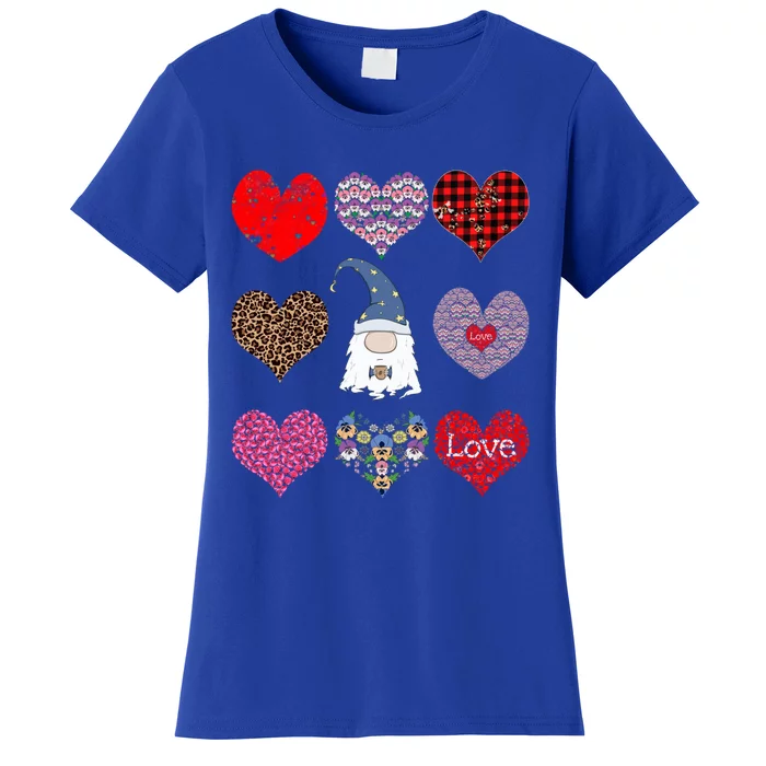 Funny Coffee And Gnome Lovers Hearts Pattern Valentines Day Gift Women's T-Shirt