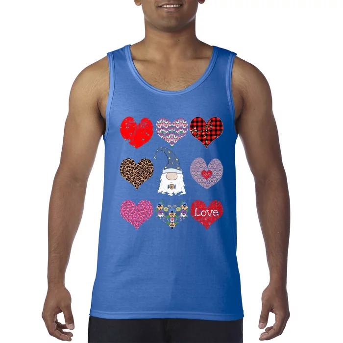 Funny Coffee And Gnome Lovers Hearts Pattern Valentines Day Cute Gift Tank Top