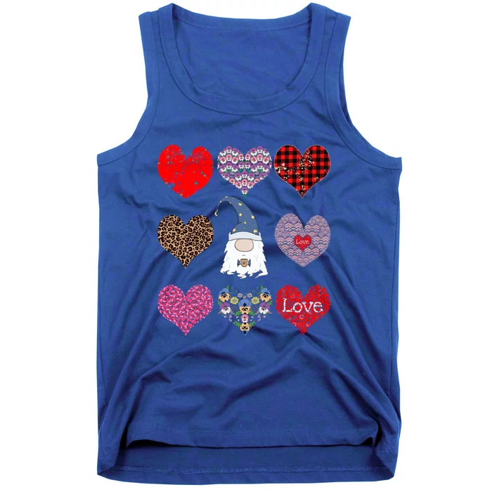 Funny Coffee And Gnome Lovers Hearts Pattern Valentines Day Cute Gift Tank Top