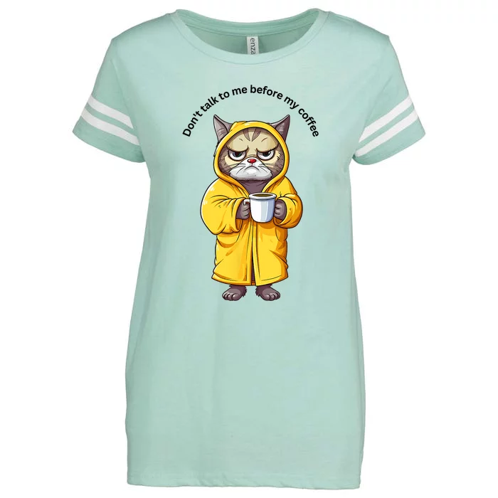 Funny Cat And Coffe Enza Ladies Jersey Football T-Shirt