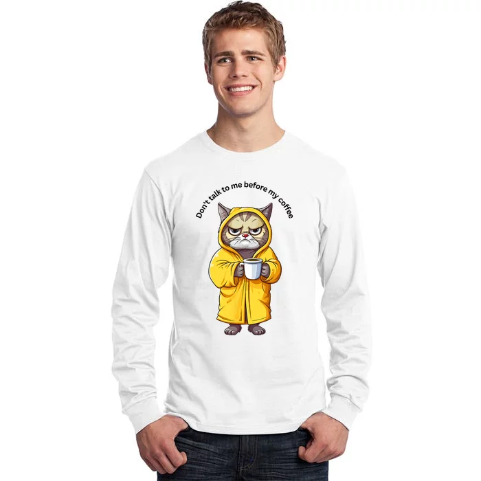 Funny Cat And Coffe Tall Long Sleeve T-Shirt