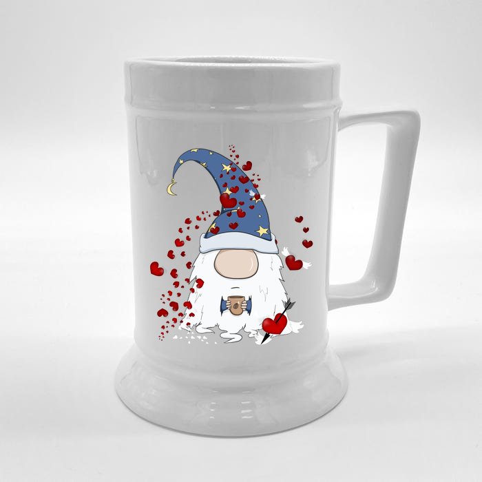 Funny Coffee And Gnome Lovers Red Hearts Valentines Day Gift Front & Back Beer Stein