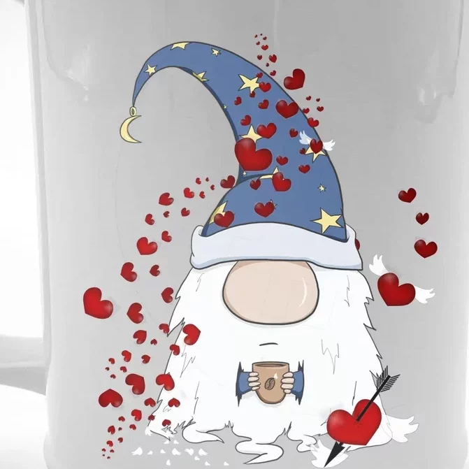 Funny Coffee And Gnome Lovers Red Hearts Valentines Day Gift Front & Back Beer Stein