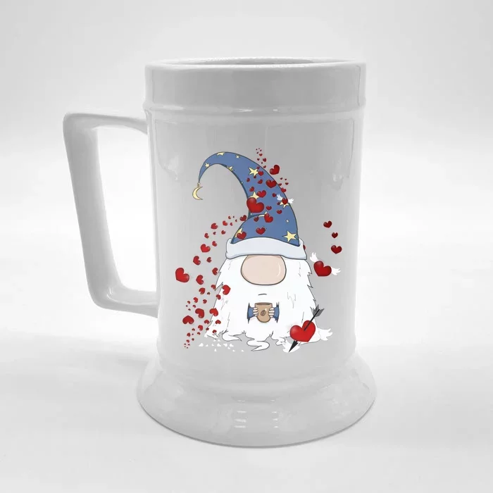 Funny Coffee And Gnome Lovers Red Hearts Valentines Day Gift Front & Back Beer Stein