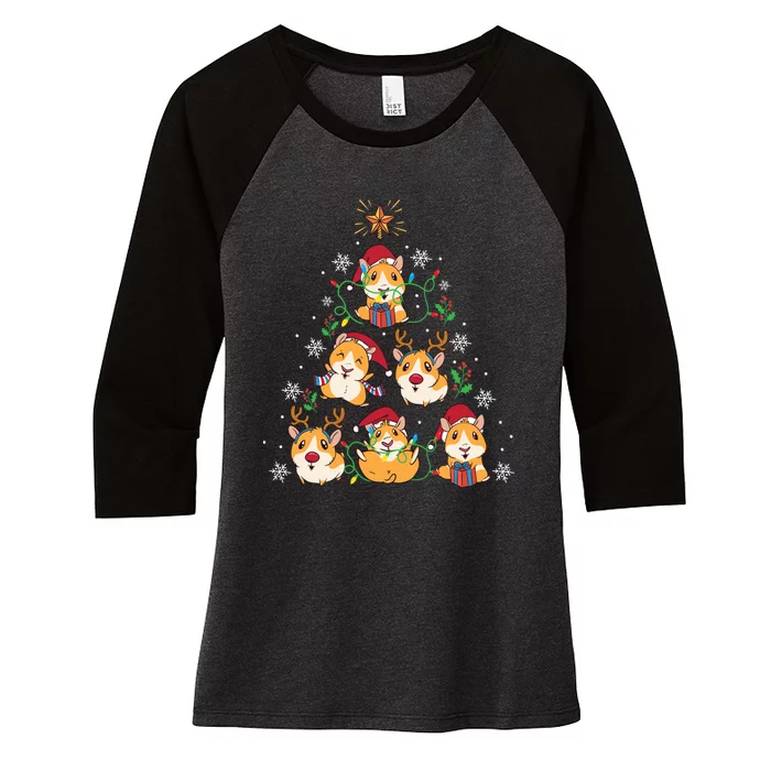 Funny Christmas Animal Guinea Pigs Xmas Tree Holiday Gifts Women's Tri-Blend 3/4-Sleeve Raglan Shirt