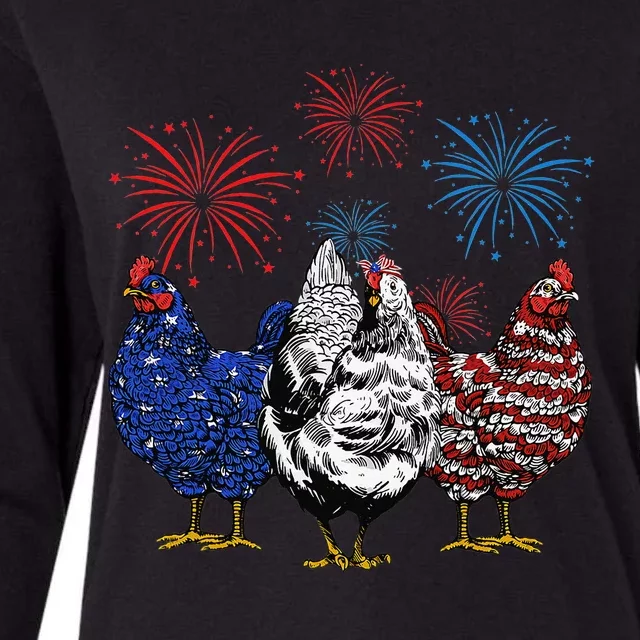 Funny Chickens American Flag Patriotic Farmer 4th Of July Womens Cotton Relaxed Long Sleeve T-Shirt