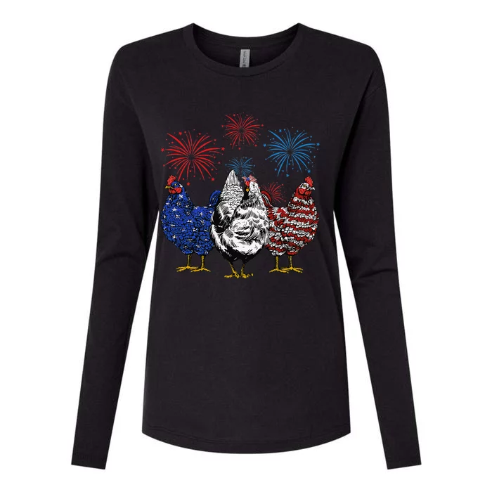 Funny Chickens American Flag Patriotic Farmer 4th Of July Womens Cotton Relaxed Long Sleeve T-Shirt