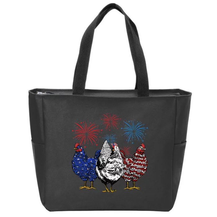 Funny Chickens American Flag Patriotic Farmer 4th Of July Zip Tote Bag