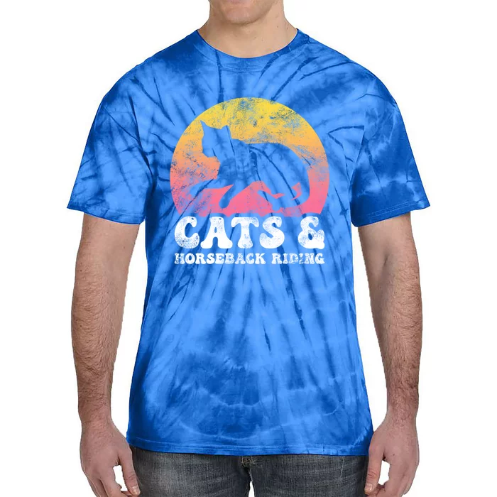 Funny Cats And Horseback Riding Vintage Retro Hobby Gift Tie-Dye T-Shirt