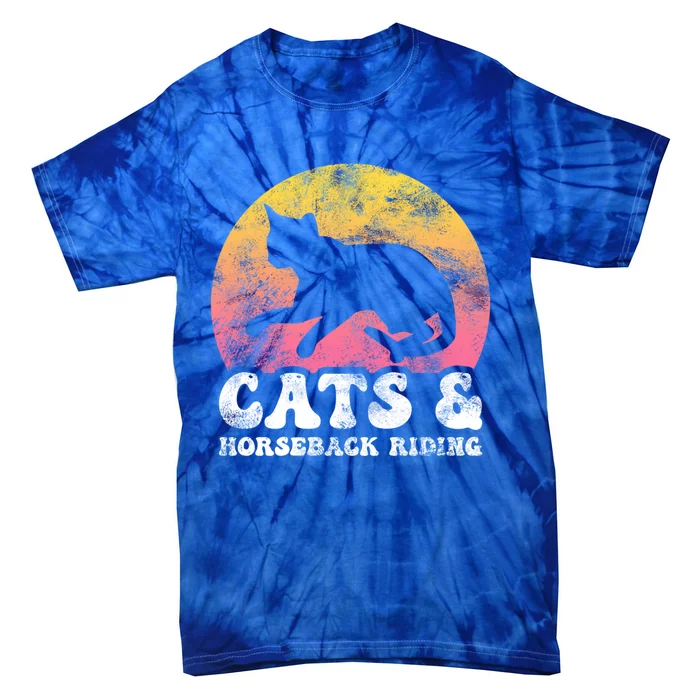 Funny Cats And Horseback Riding Vintage Retro Hobby Gift Tie-Dye T-Shirt