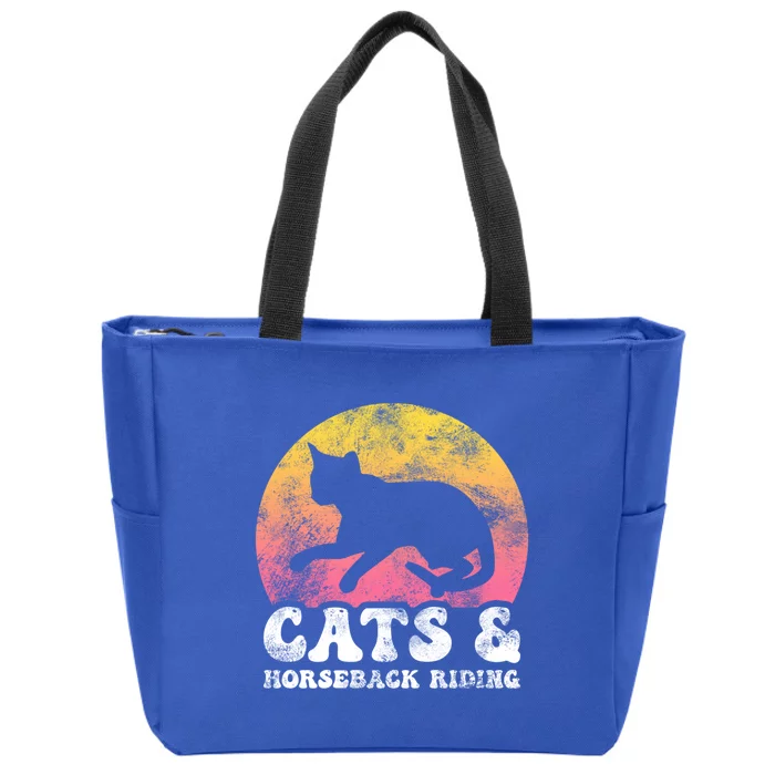 Funny Cats And Horseback Riding Vintage Retro Hobby Gift Zip Tote Bag