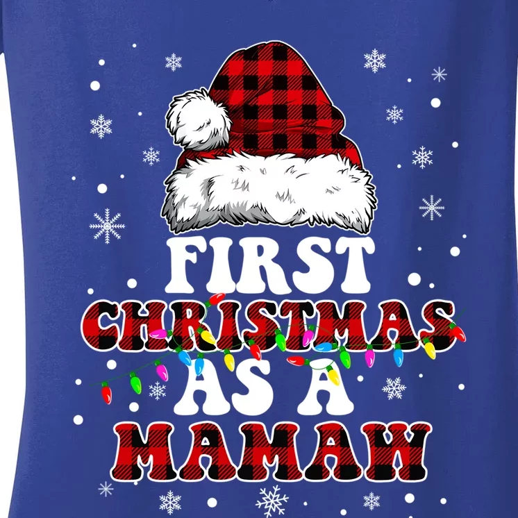 First Christmas As A Mamaw Santa Hat Red Plaid Buffalo Gift Women's V-Neck T-Shirt