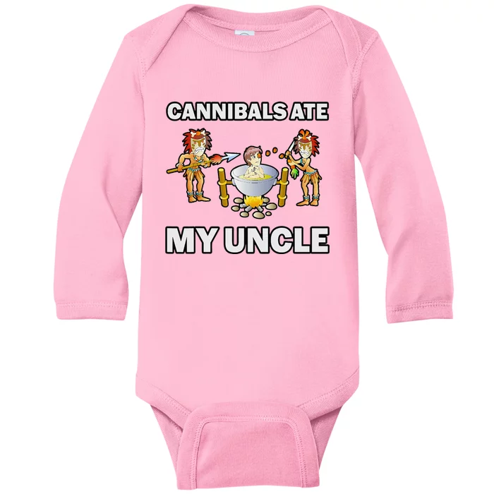 Funny Cannibals Ate My Uncle Baby Long Sleeve Bodysuit