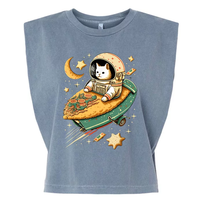 Funny Cat Astronaut In Space Riding Taco Ship Garment-Dyed Women's Muscle Tee