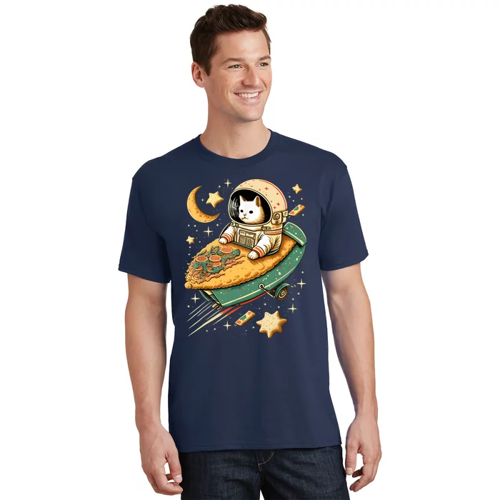 Funny Cat Astronaut In Space Riding Taco Ship T-Shirt