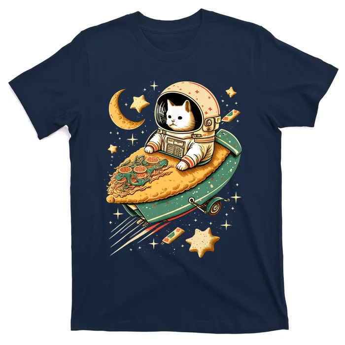 Funny Cat Astronaut In Space Riding Taco Ship T-Shirt