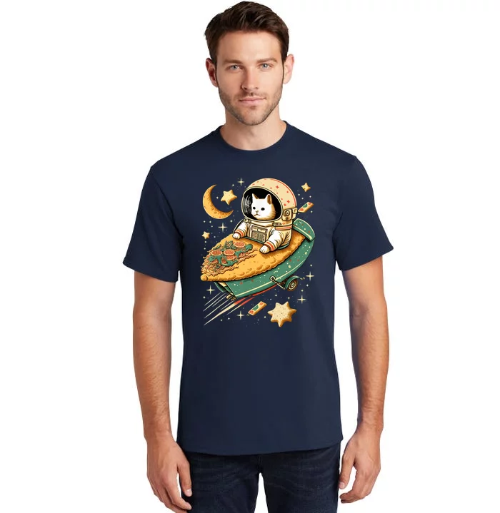 Funny Cat Astronaut In Space Riding Taco Ship Tall T-Shirt