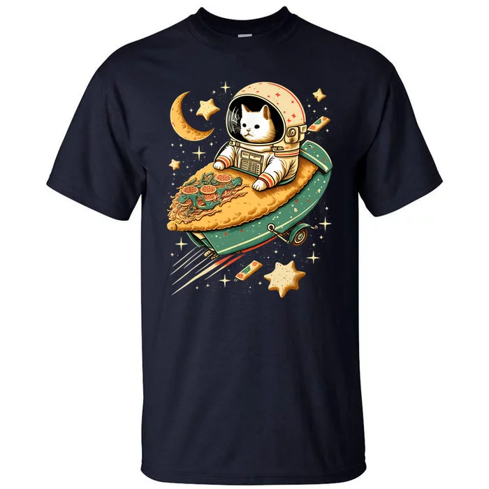 Funny Cat Astronaut In Space Riding Taco Ship Tall T-Shirt