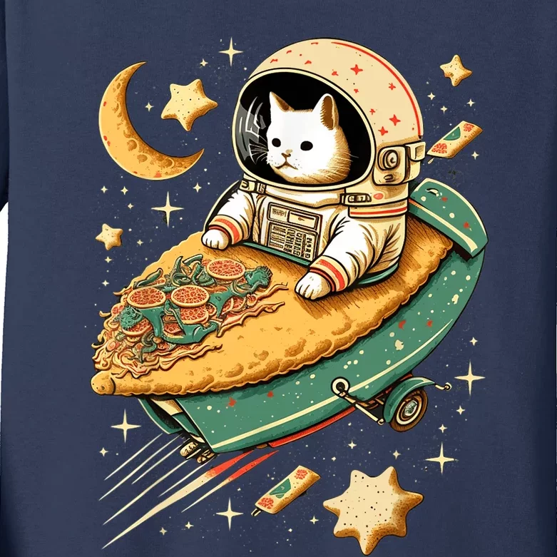 Funny Cat Astronaut In Space Riding Taco Ship Kids Long Sleeve Shirt