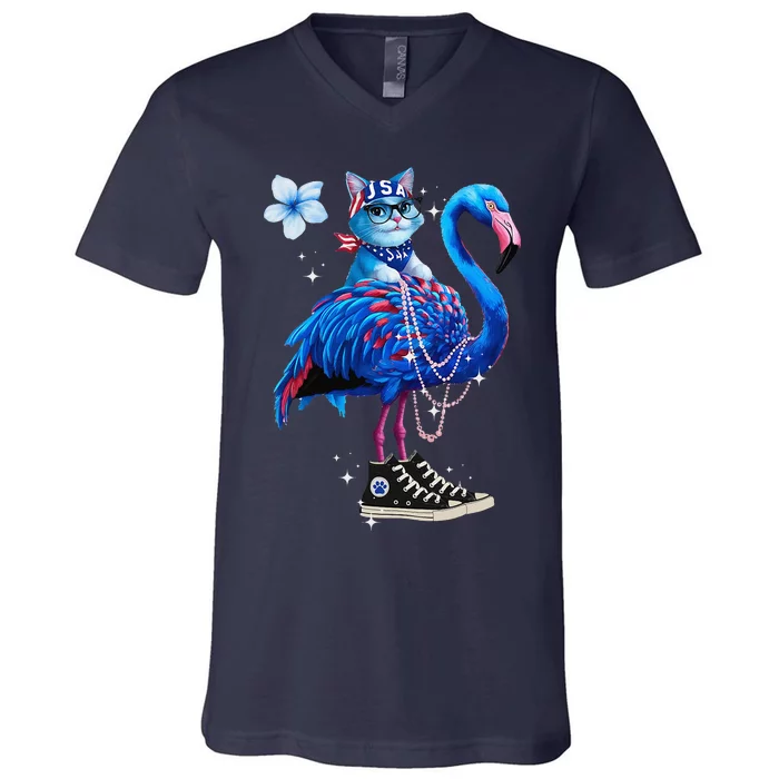 Flamingo Chucks And Pearls Cat Ladies Kamala 2024 V-Neck T-Shirt