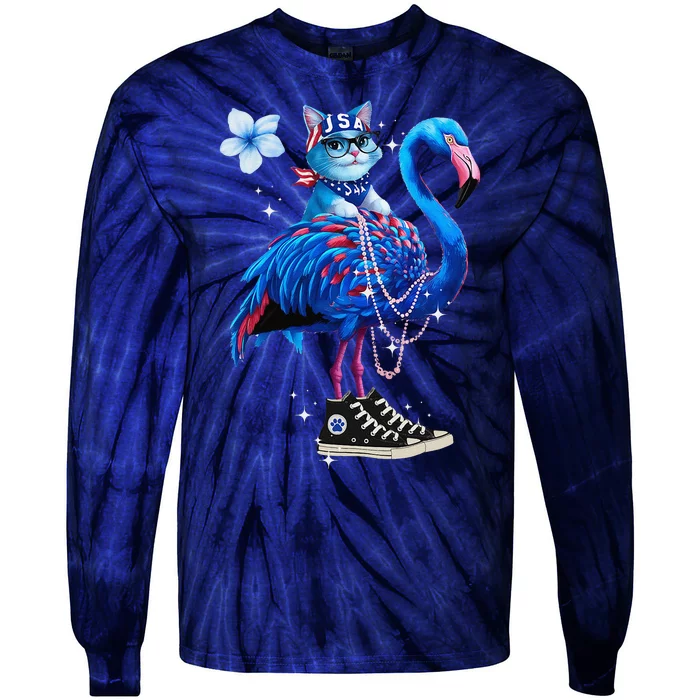 Flamingo Chucks And Pearls Cat Ladies Kamala 2024 Tie-Dye Long Sleeve Shirt