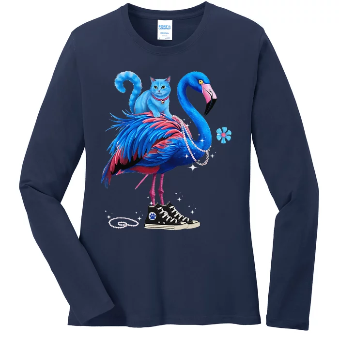 Flamingo Chucks And Pearls Cat Ladies Kamala 2024 Ladies Long Sleeve Shirt