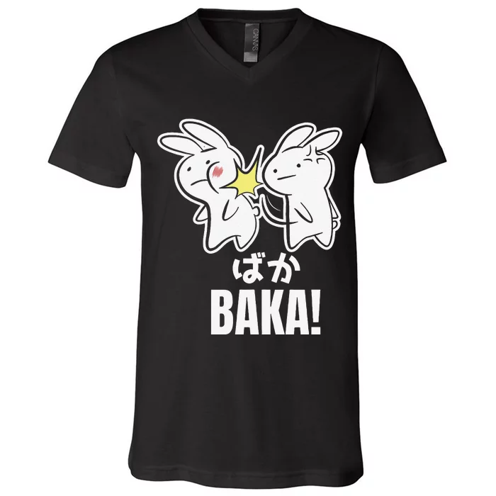 Funny Cute Anime Baka Rabbit Bunny Slap Baka Japanese V-Neck T-Shirt