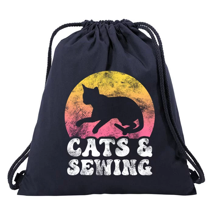 Funny Cats And Sewing Vintage Retro Hobby Gift Drawstring Bag