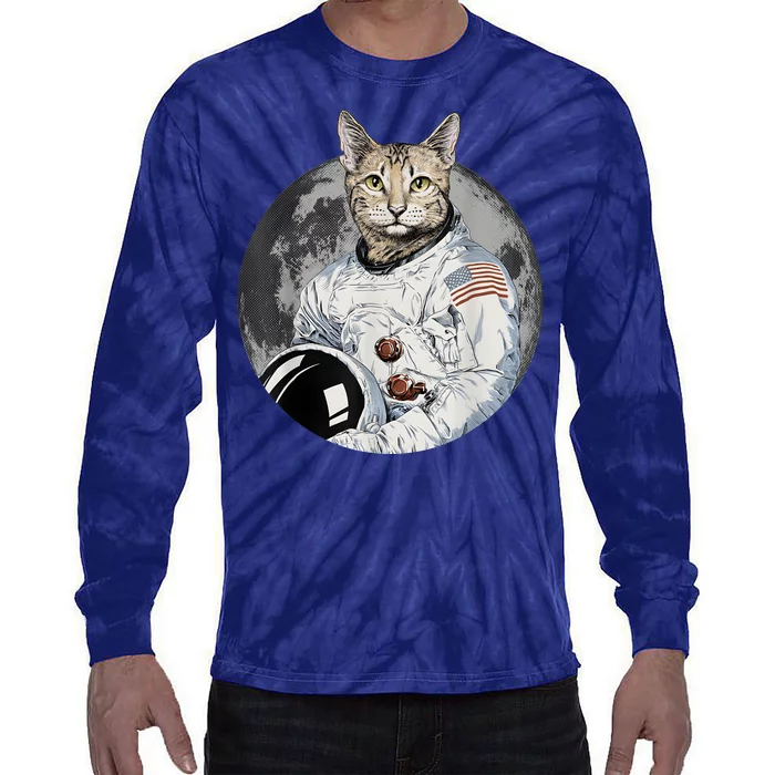 Funny Cat Astronaut Space Cosmic Kitten Moon Meme Tie-Dye Long Sleeve Shirt