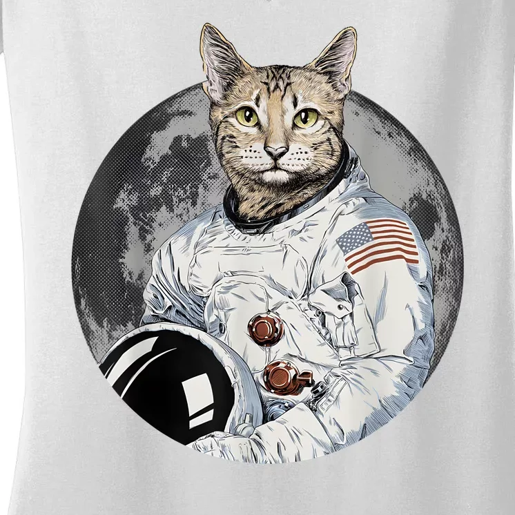 Funny Cat Astronaut Space Cosmic Kitten Moon Meme Women's V-Neck T-Shirt