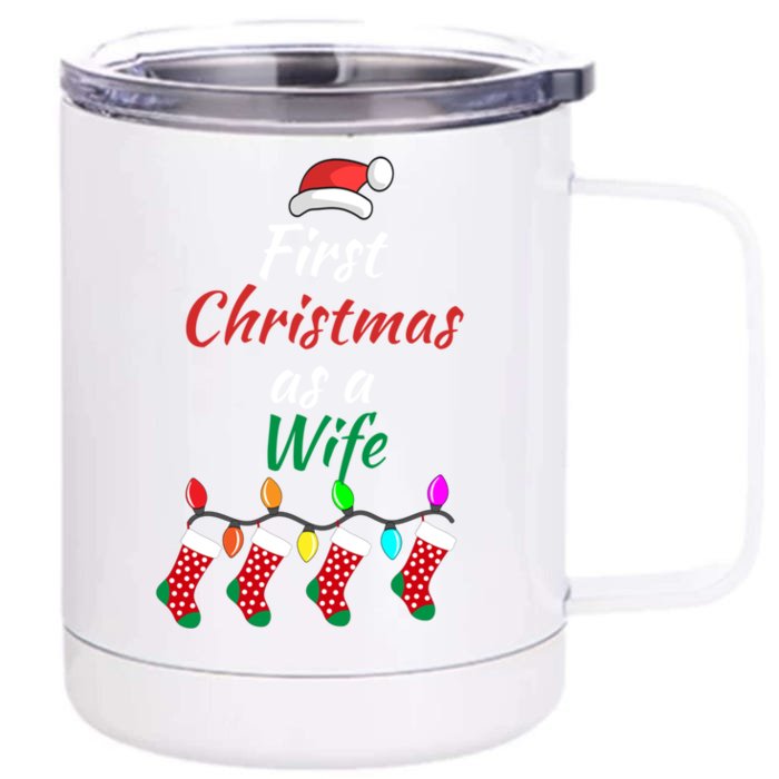 First Christmas As A Wife Spouse New Bride 1st Xmas Gift Front & Back 12oz Stainless Steel Tumbler Cup