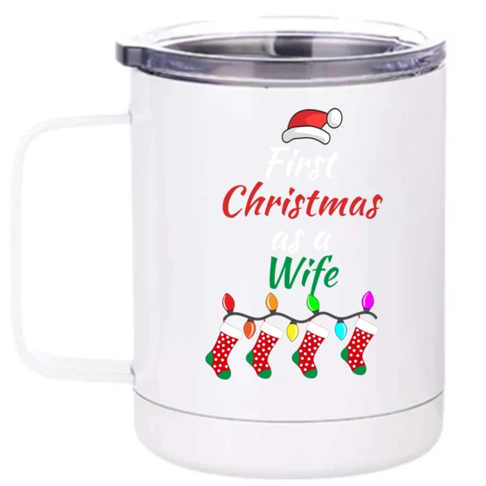 First Christmas As A Wife Spouse New Bride 1st Xmas Gift Front & Back 12oz Stainless Steel Tumbler Cup