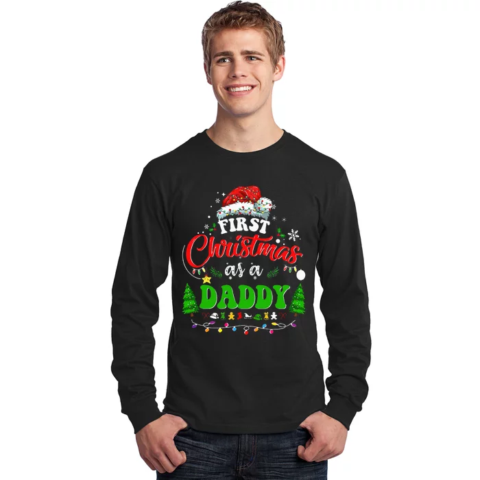 First Christmas As A Daddy Santa Hat Ugly Xmas 2024 Long Sleeve Shirt