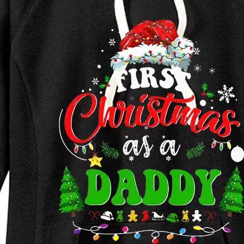 First Christmas As A Daddy Santa Hat Ugly Xmas 2024 Women's Fleece Hoodie