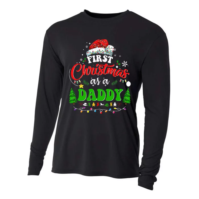 First Christmas As A Daddy Santa Hat Ugly Xmas 2024 Cooling Performance Long Sleeve Crew