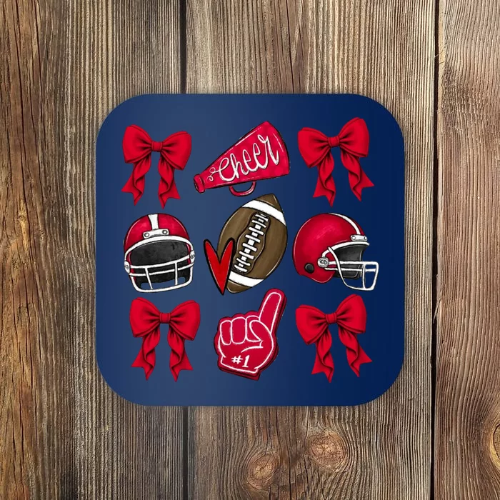 Football Coquette Bow Football Cheer Lover Coaster