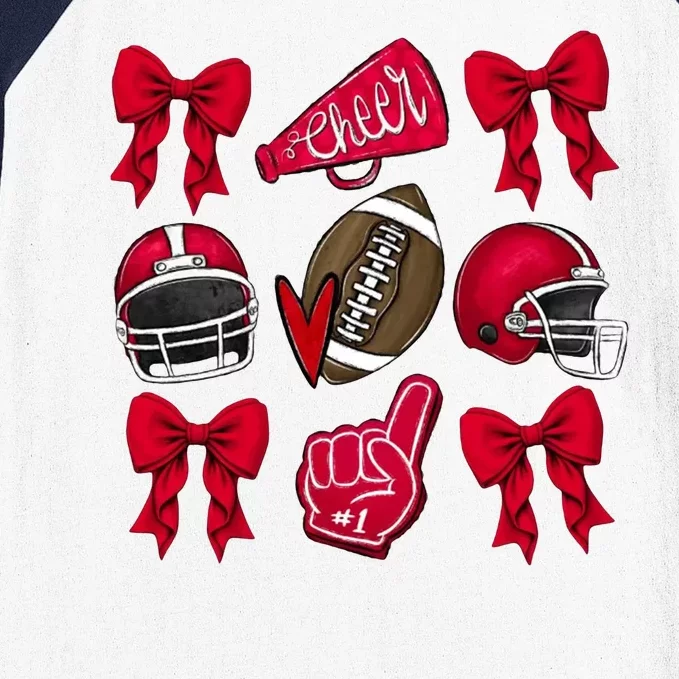 Football Coquette Bow Football Cheer Lover Baseball Sleeve Shirt