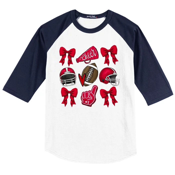 Football Coquette Bow Football Cheer Lover Baseball Sleeve Shirt