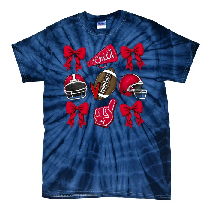 Football Coquette Bow Football Cheer Lover Tie-Dye T-Shirt