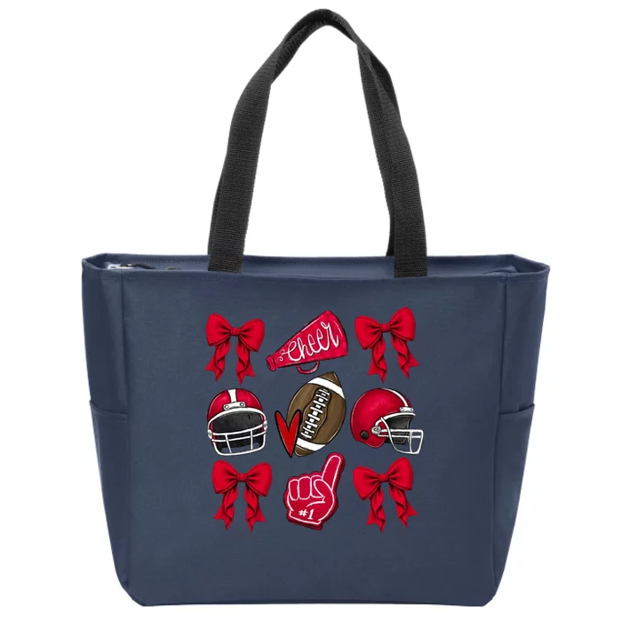 Football Coquette Bow Football Cheer Lover Zip Tote Bag