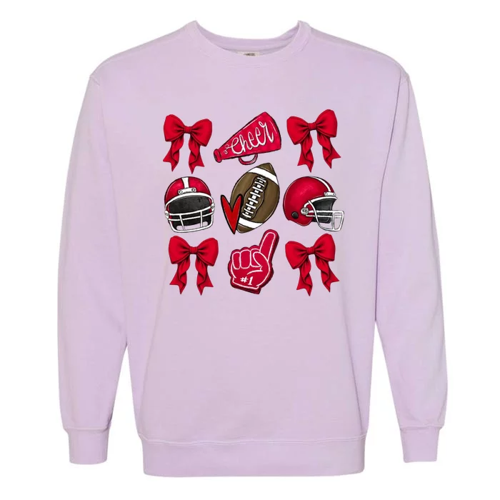 Football Coquette Bow Football Cheer Lover Garment-Dyed Sweatshirt