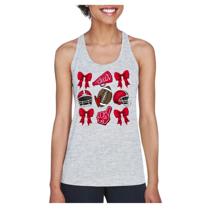 Football Coquette Bow Football Cheer Lover Women's Racerback Tank