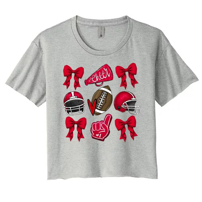 Football Coquette Bow Football Cheer Lover Women's Crop Top Tee